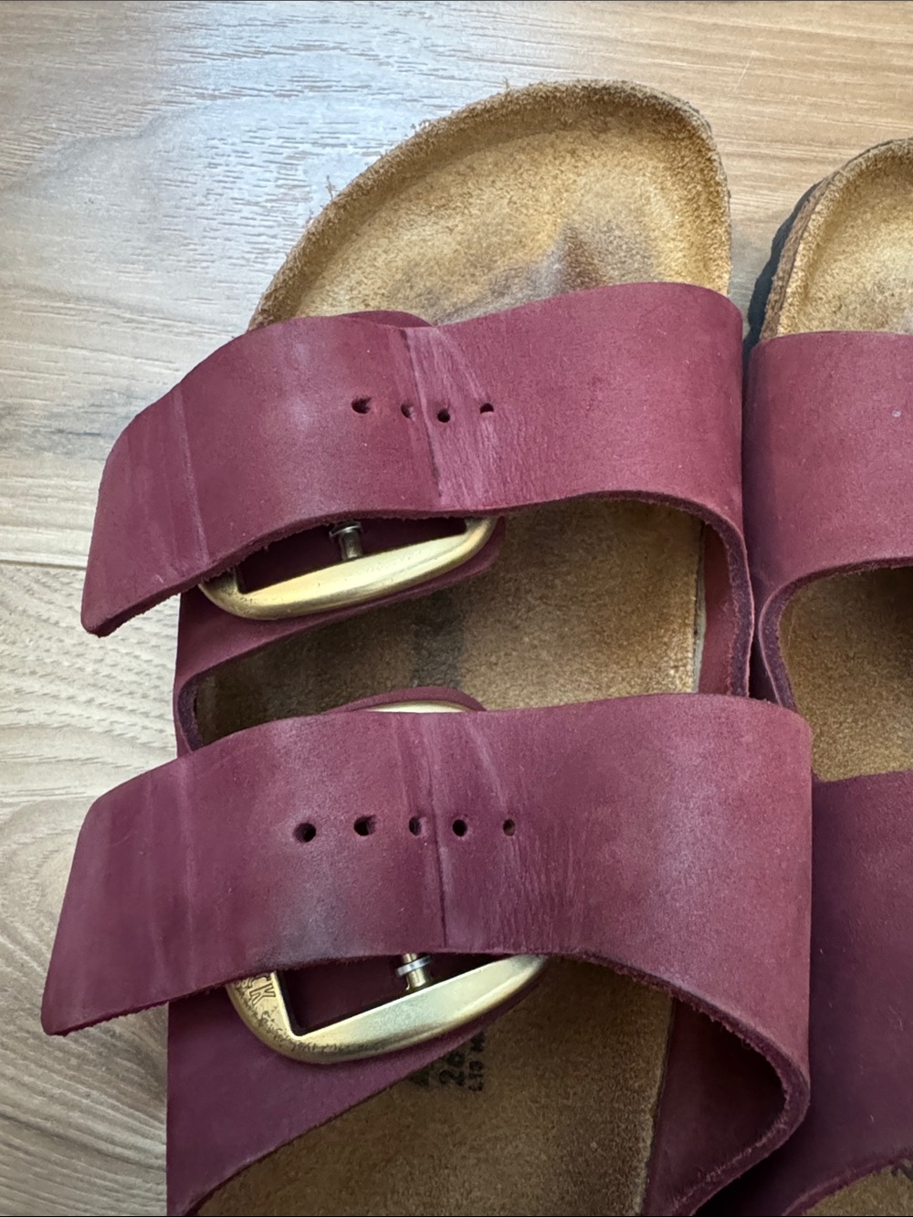 Birkenstock Double-Gold Buckles Women’s Burgundy Sandals - Picture 6 of 8